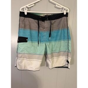 Rip Curl Board Shorts Mens 32 Blue Striped Surf Craft Swim Trunks CBORV9